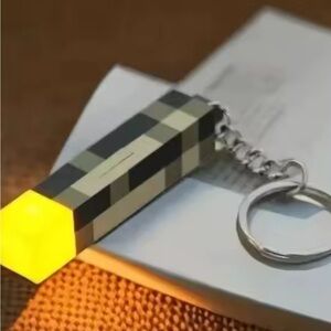 Minecraft Pixelated Torch Keychain with Yellow Light USB rechargeable cable incl